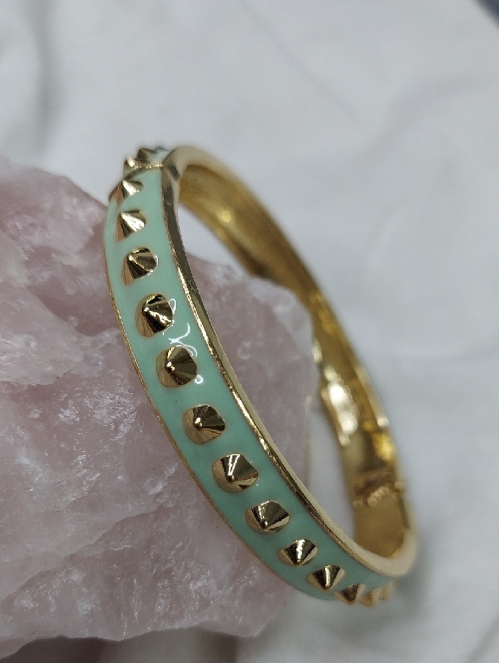 Gold-Tone Mint Studded Hinged Bangle Bracelet - Women Jewelry